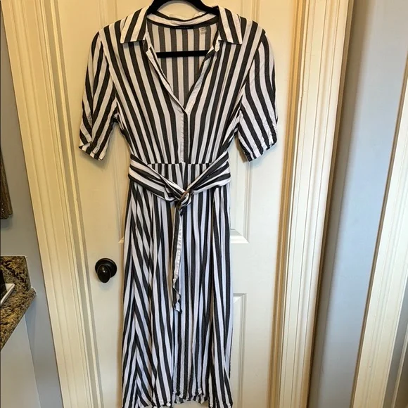 knee length dresses for ladies Stripe Button Down Midi Dress – Azure & Lavender main image 1